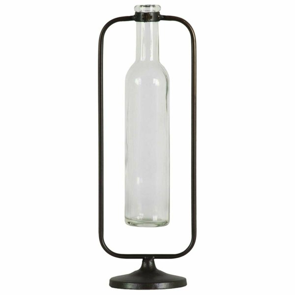 H2H Metal Hanging Bud Vase with Tall Glass Bottle Vase on Round Base, Metallic Gunmetal Gray H22500768